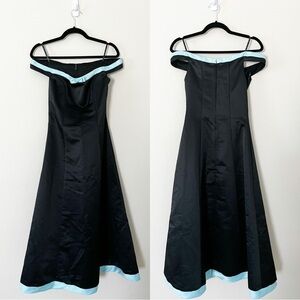 VINTAGE GUNNE SAX Off Shoulders Maxi A-line Ball Gown Black Blue Size S